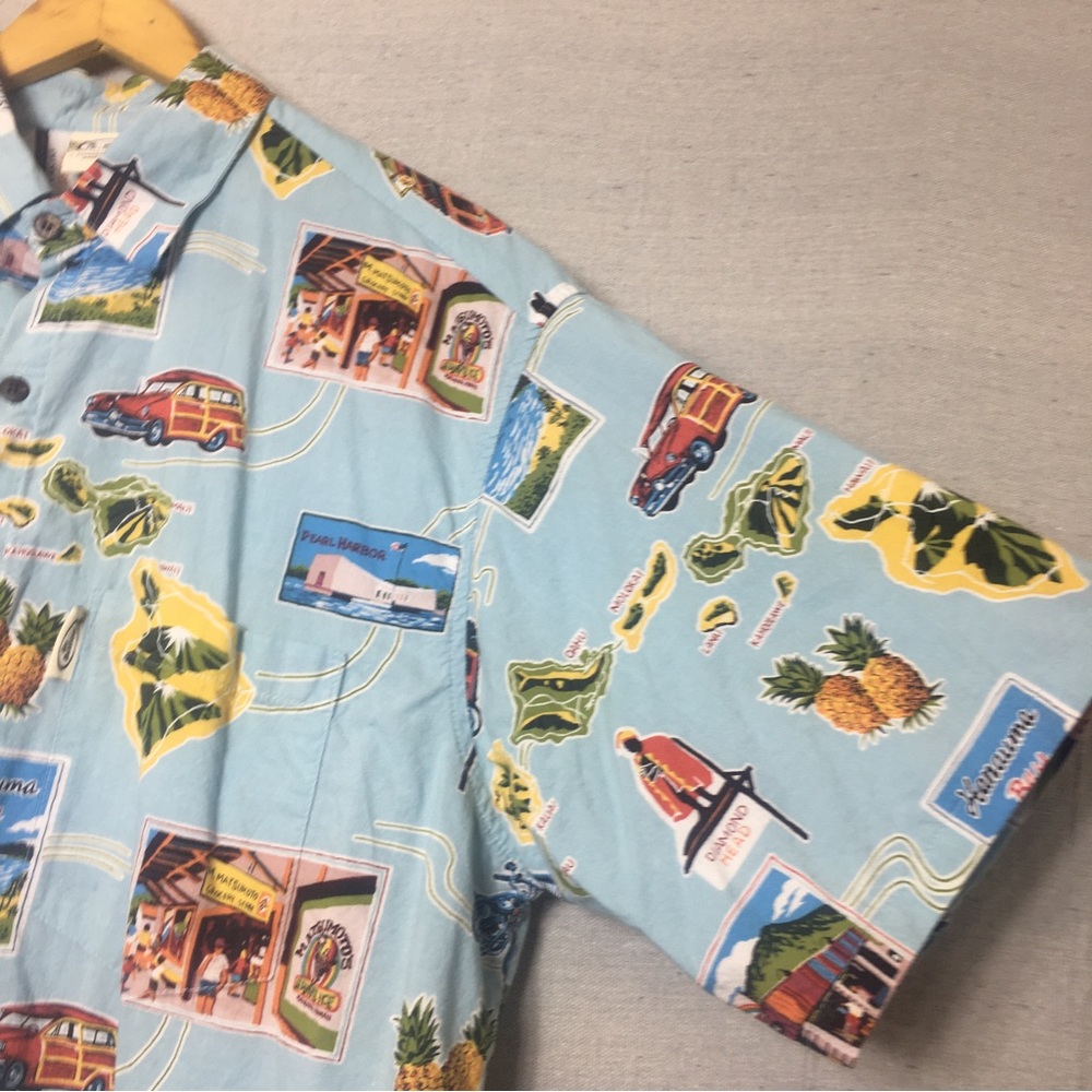 Vintage Go Barefoot Mens Hawaiian Button Down Shirt Gem